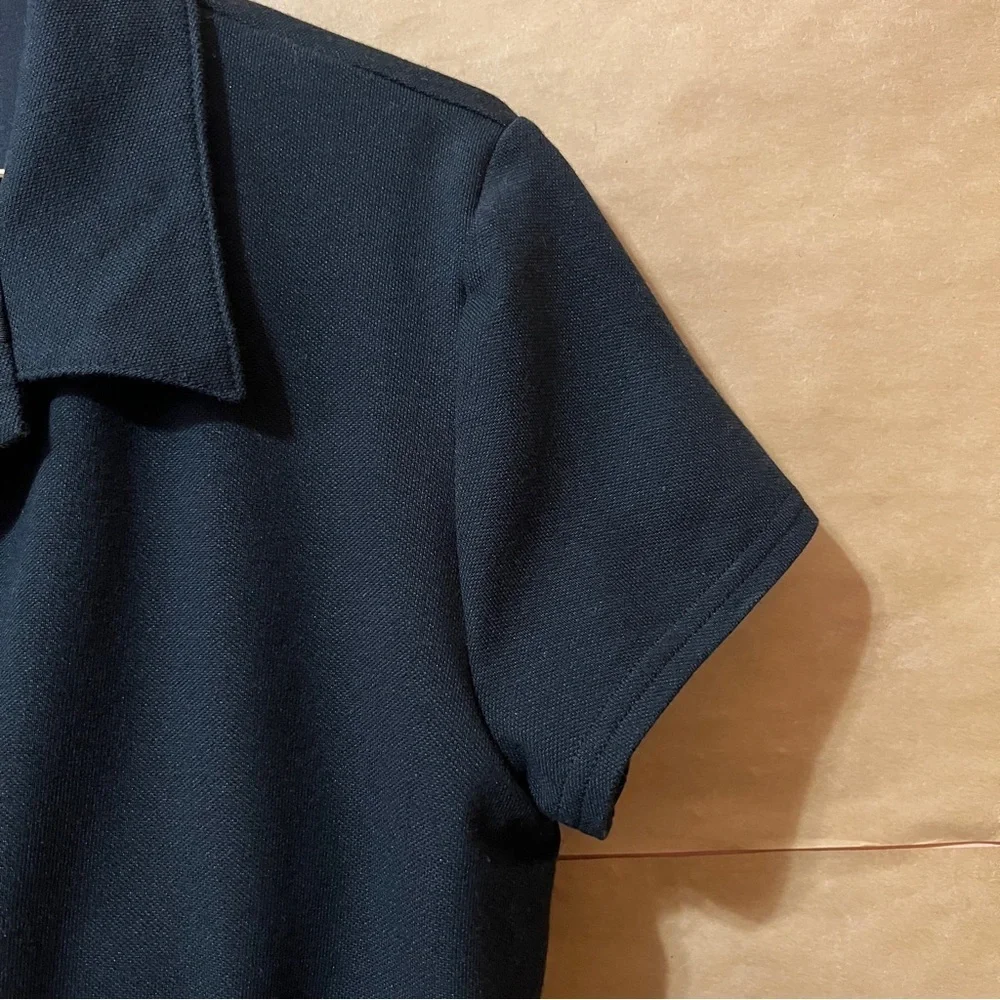 Alo | Cropped Prestige Polo Shirt Collared Built in Bra Top Pique Black Size L